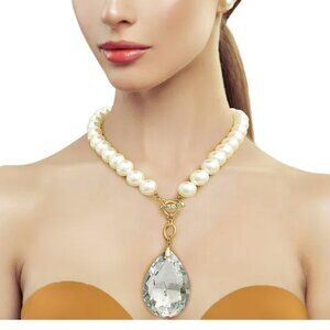 Crystal Drop Pearl Necklace